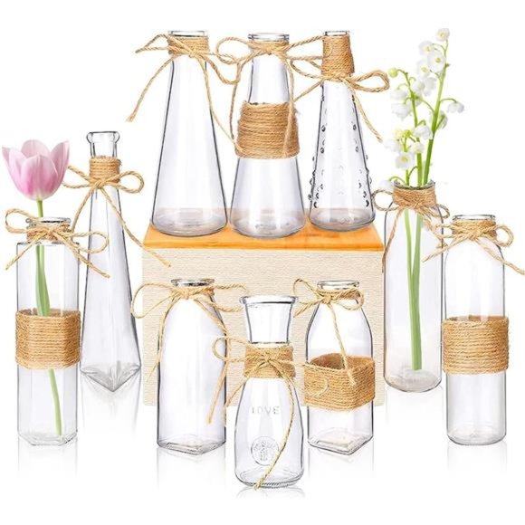 10pcs Small Bud Glass Vases for Flowers Wedding Decorations, Mini Vintage Glass - Picture 1 of 6